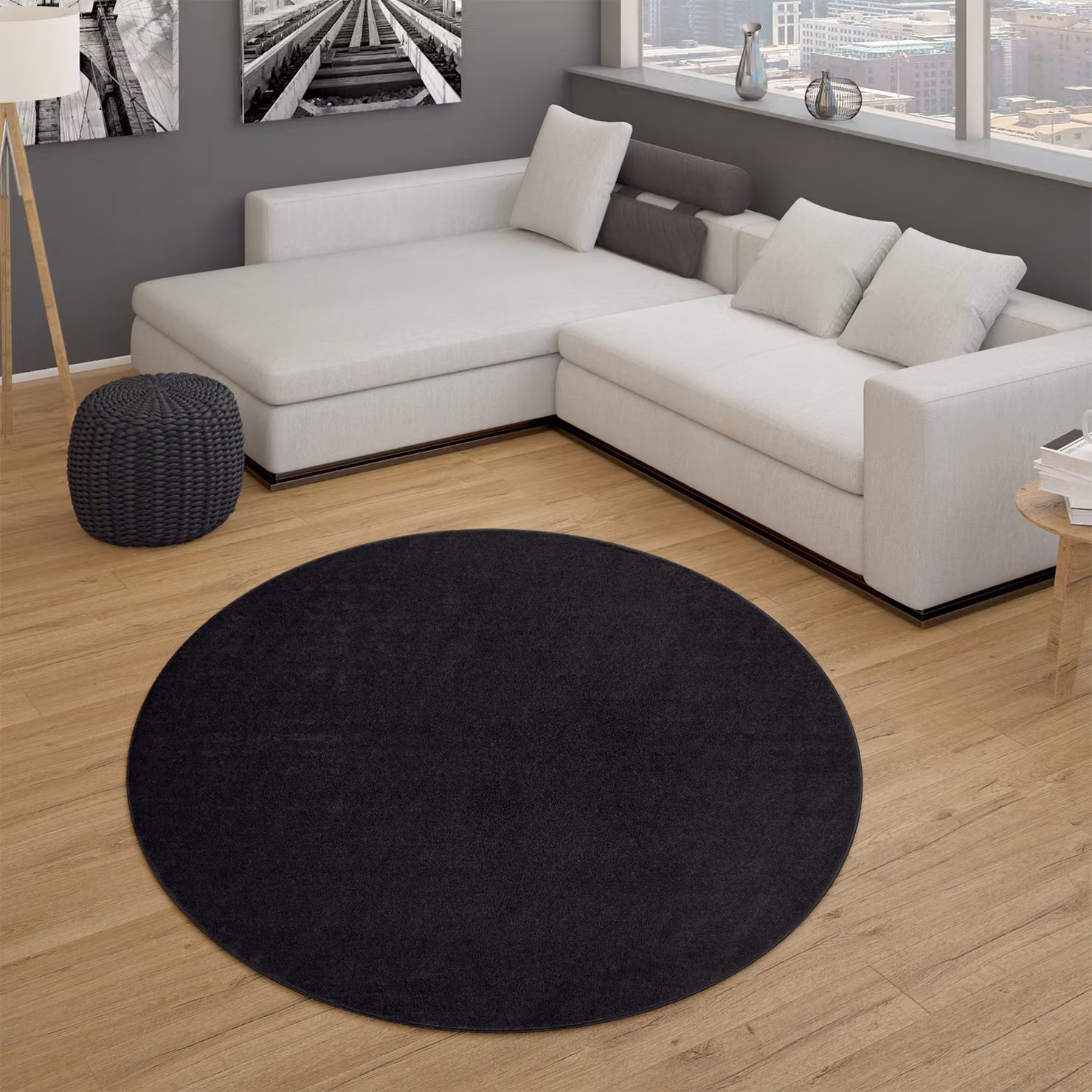 Tappeto rotondo nero moderno lavabile e antiscivolo diametro: 120 cm – 4