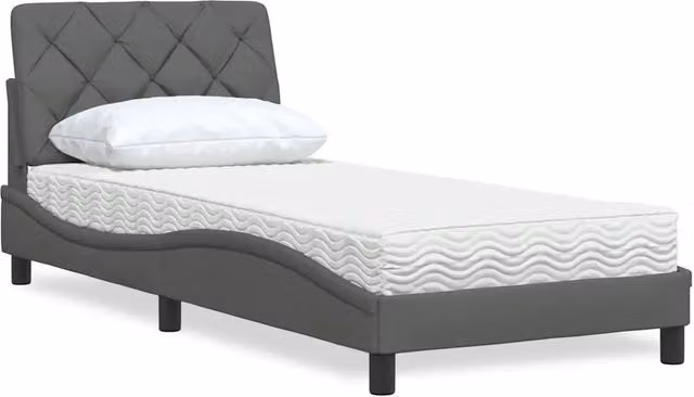 Letto con Materasso vidaXL in Tessuto Grigio e Bianco L/P/H: 90 x 190 cm