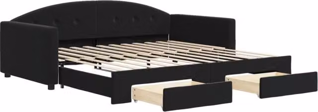 Divano letto | Sof¨¤ letto | Letto singolo Estraibile con Cassetti Nero 100x200 cm in Velluto