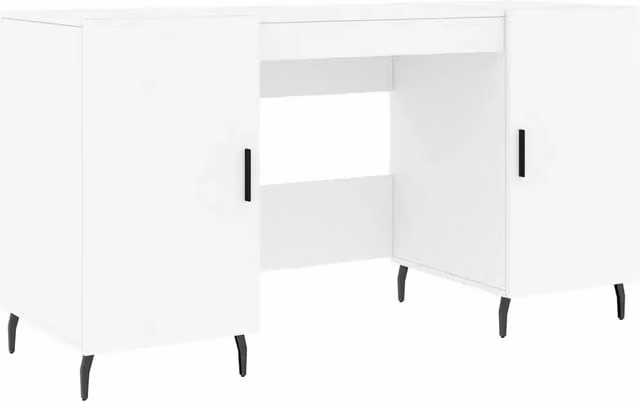 Scrivania da ufficio bianca con piano in legno e struttura in metallo L/P/H: 140 x 50 x 75 cm