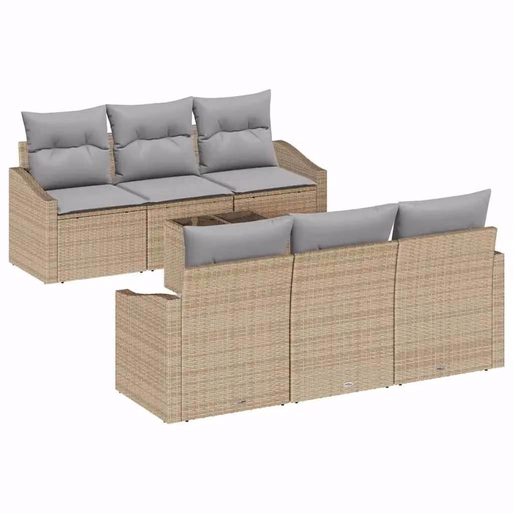 Set di divani da giardino vidaXL in rattan e metallo, 7 pezzi, Beige e Grigio con cuscini inclusi – 2