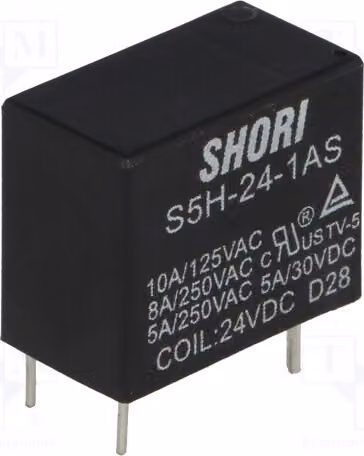 1 relè: bobina elettromagnetica, 24 VDC, 5 A / 250 VAC, modello S5H-24-1AS
