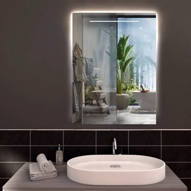 Specchio da bagno rettangolare DOCCIABOX con luce LED in vetro e metallo L: 60 cm, H: 80 cm