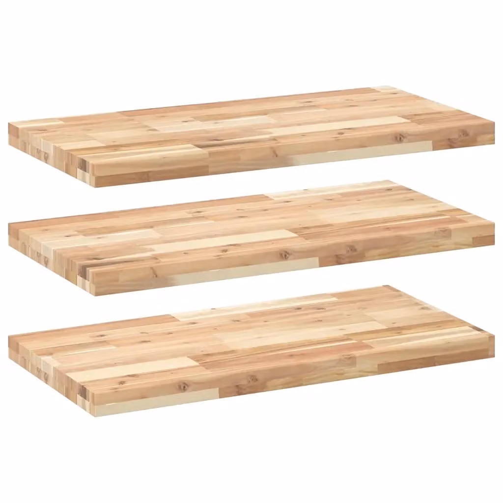 Set di 3 mensole da parete VIDAXL in legno di acacia non trattato, colore marrone, L 80 cm x P 40 cm x H 4 cm