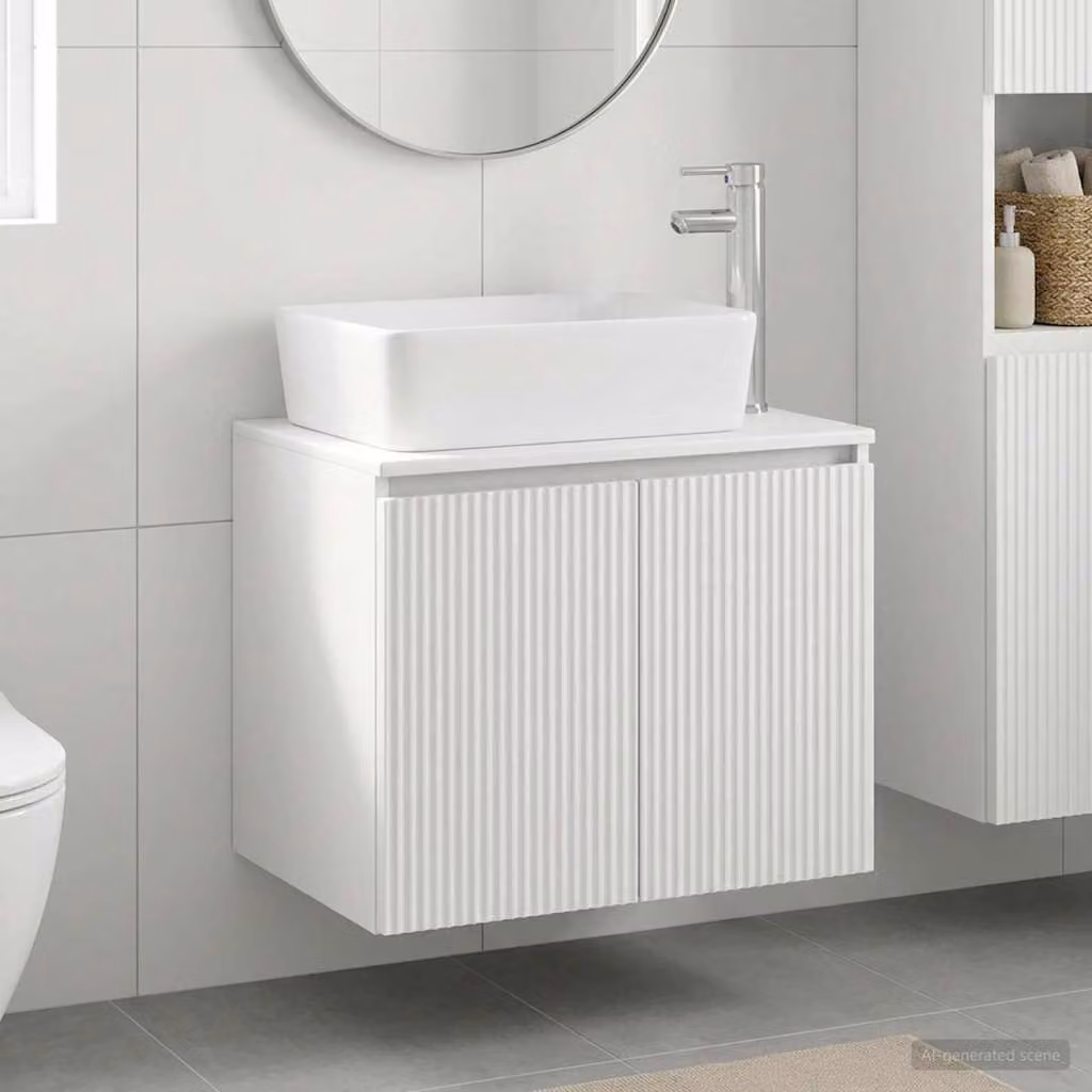 vidaXL Set di mobili da bagno moderni in MDF bianco opaco, sospesi