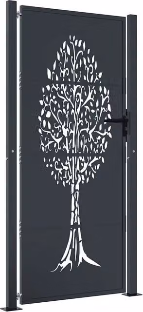 Cancello da giardino-Porta da giardino antracite 105x180 cm in acciaio con design ad albero