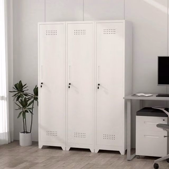 Armadio salvaspazio WISHDOR in metallo bianco con ante a battente e ripiani interni regolabili H: 173,0 cm, L: 49,0 cm, P: 40,0 cm