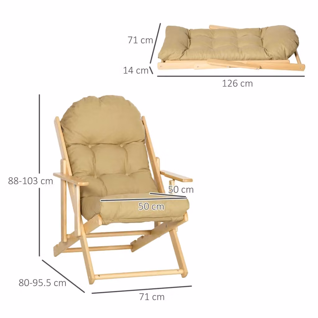 Poltrona relax pieghevole WISHDOR in tessuto e legno di faggio, con braccioli e schienale regolabile, marrone e beige, L/P/H: 71 x 89 x 96 cm – 2