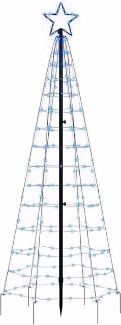 Albero di Natale decorativo a forma di cono con luci LED blu e struttura in metallo nero, ideale per giardino e terrazzo, Altezza: 151 cm