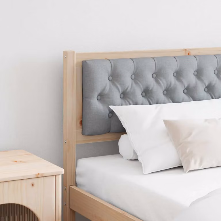 Testiera per letto imbottita vidaXL in legno di pino massello, marrone e grigio chiaro, 205,5 cm