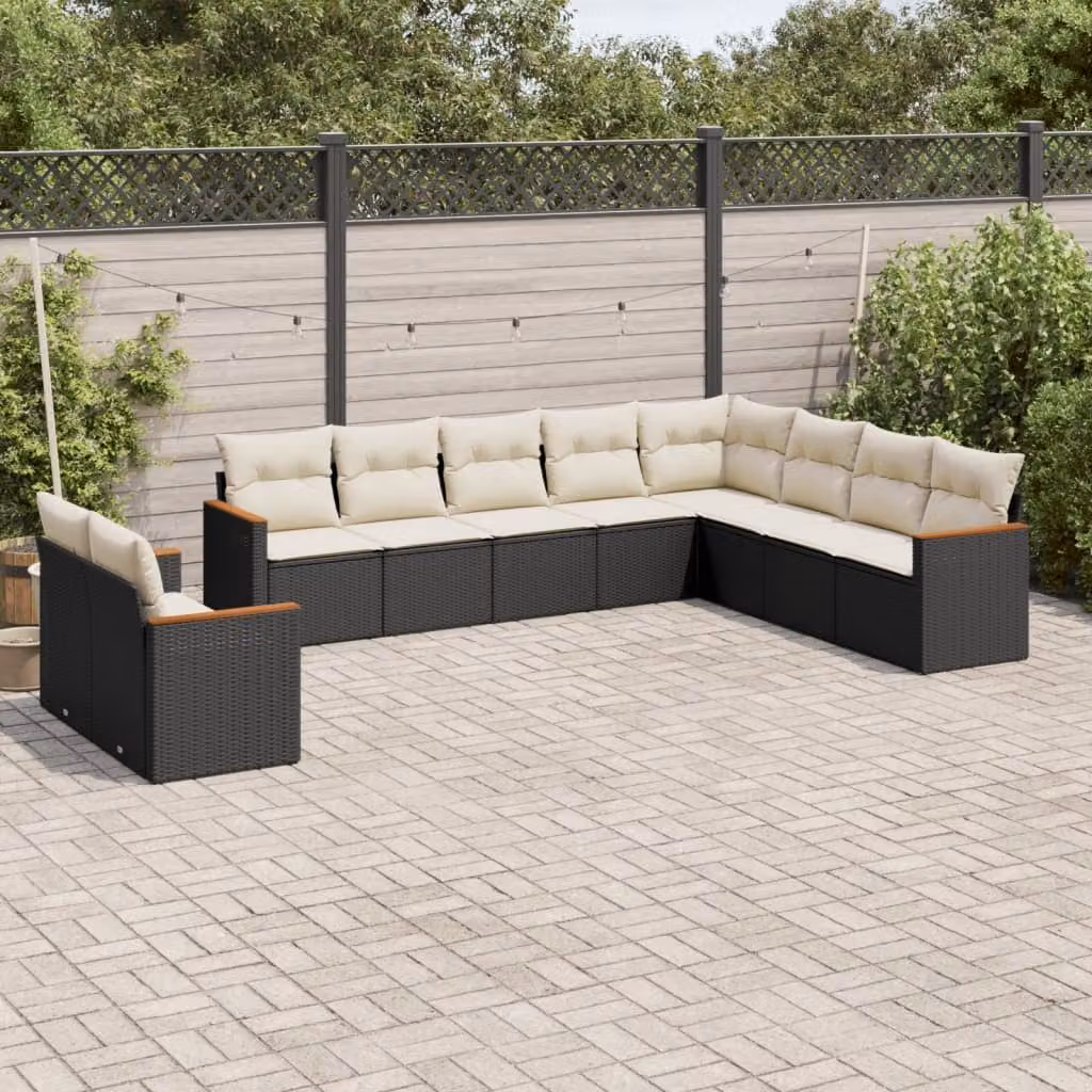vidaXL Set Divani da Giardino Moderno in Polyrattan e Metallo con Cuscini Imbottiti, Nero e Bianco – 1