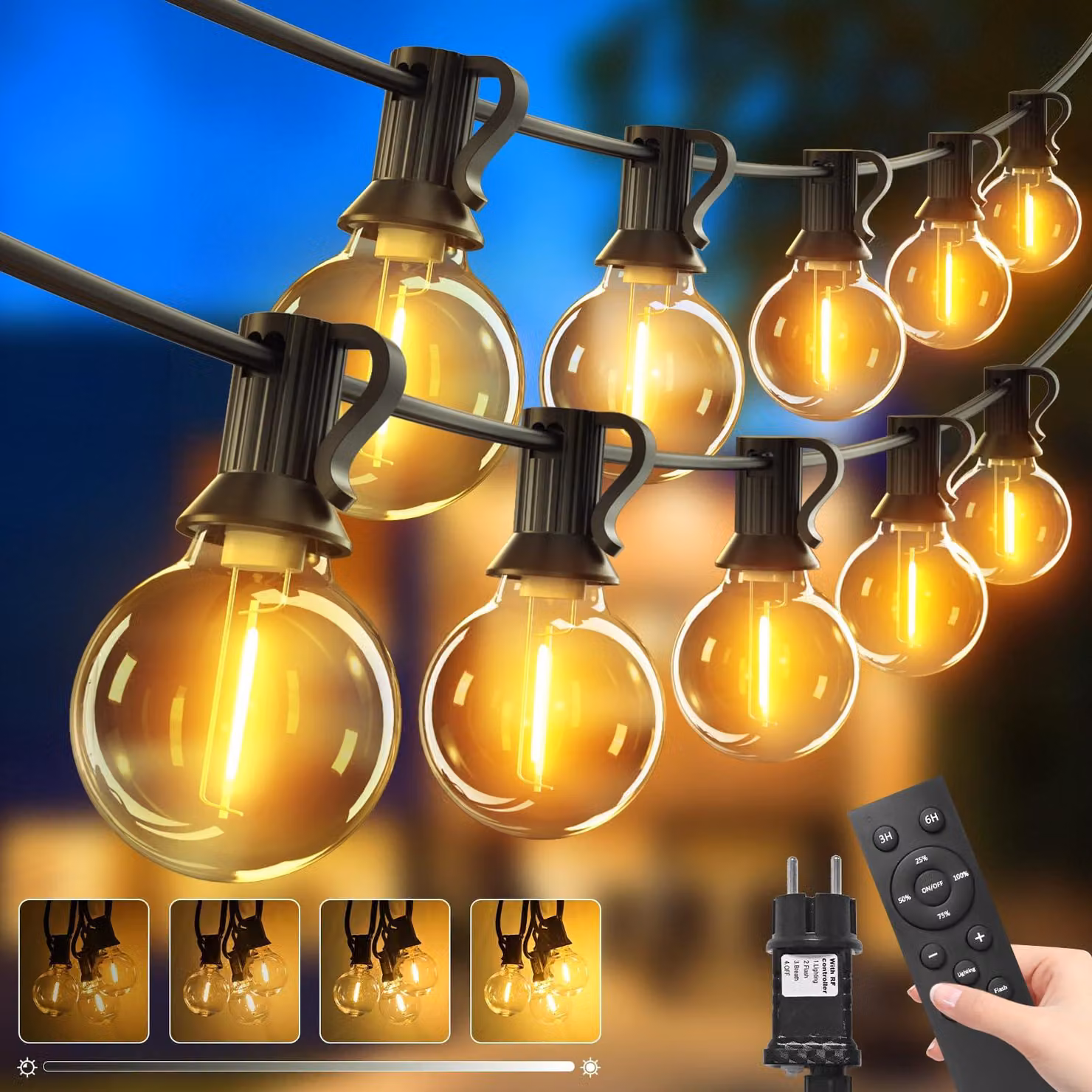 Set di 2 catene luminose LED da 30 metri per uso esterno, con telecomando e timer