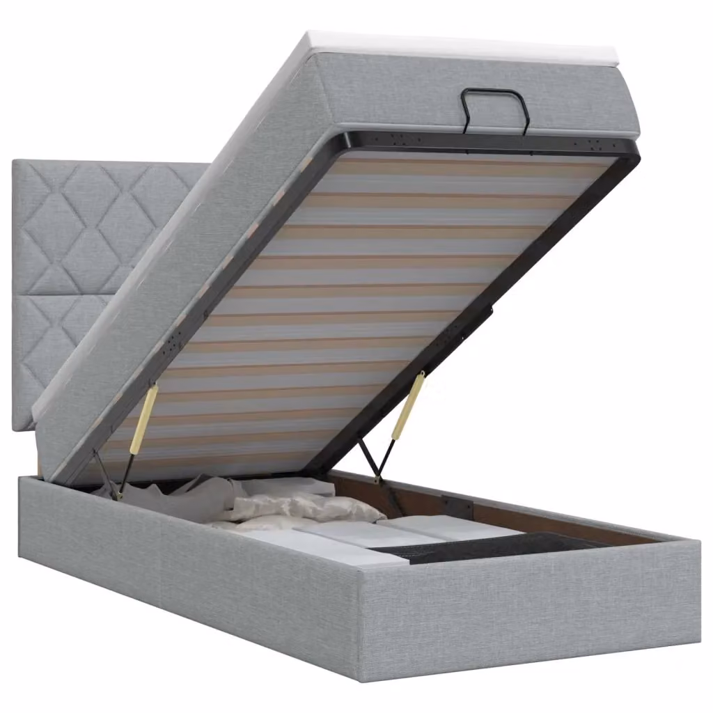 Letto ottomano con materasso vidaXL in tessuto grigio e bianco L: 200 cm, P: 100 cm, H: 140 cm – 2