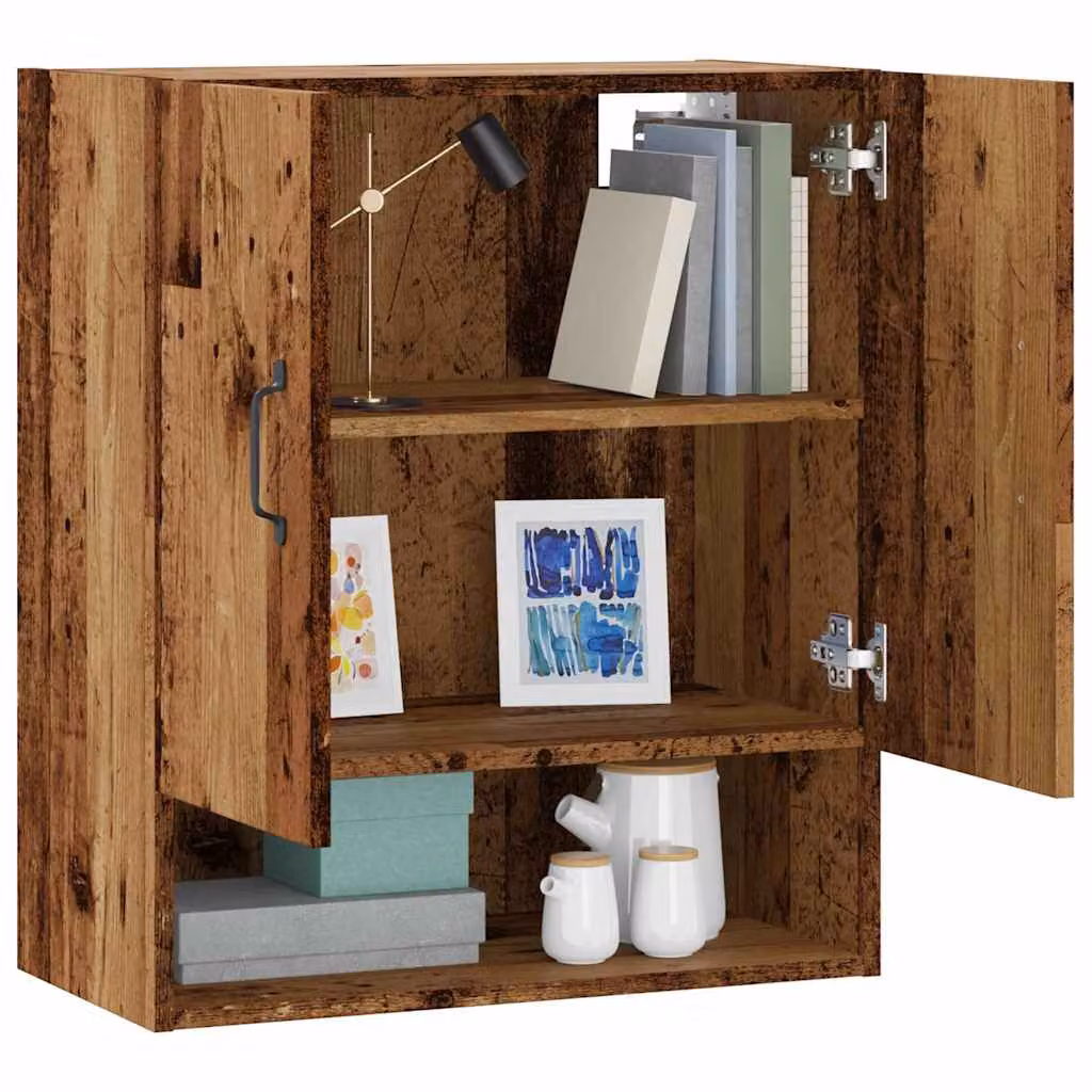 Armadietto a muro vidaXL in legno rustico marrone con ripiani interni L: 60 cm, P: 31 cm, H: 70 cm
