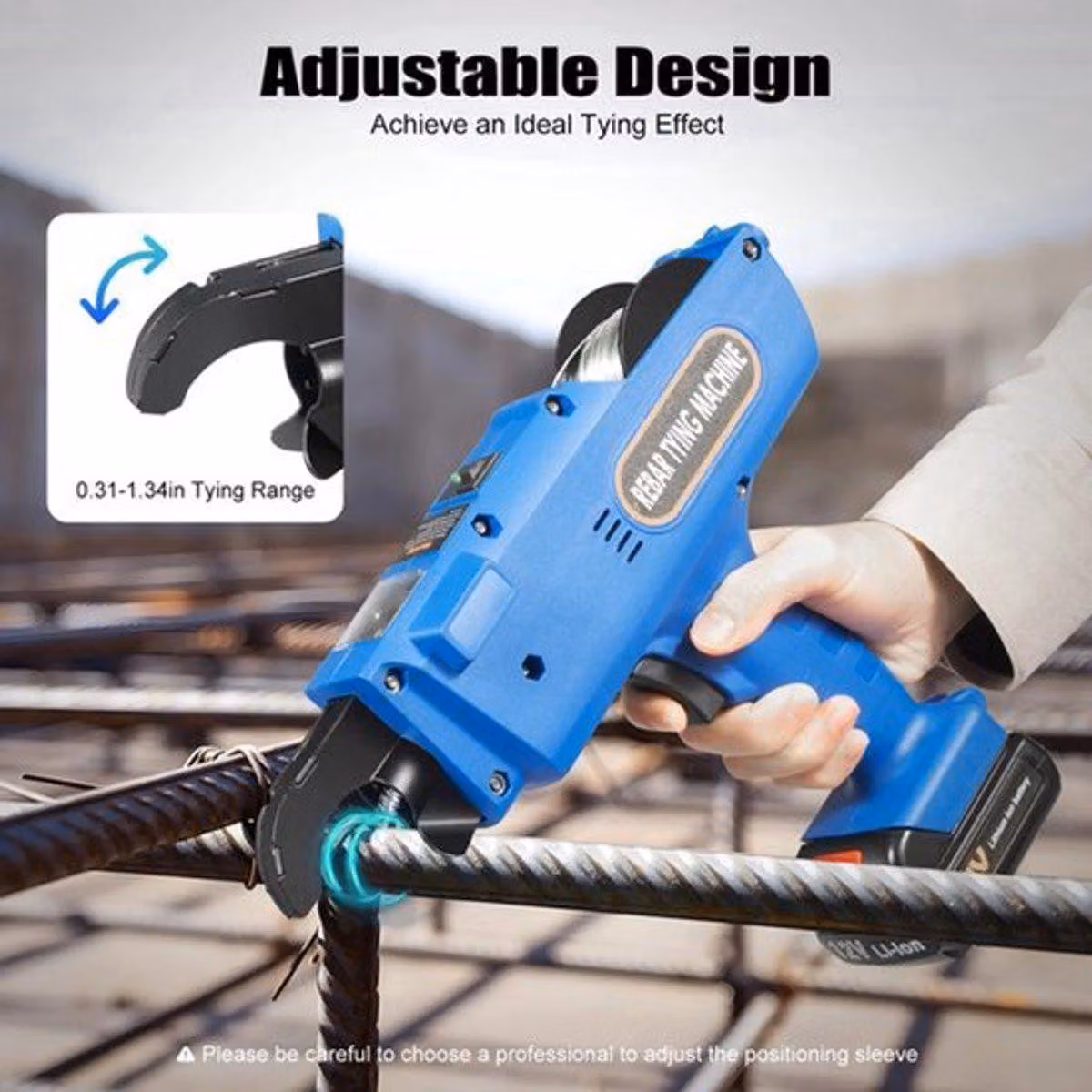 Macchina per legare elettrica - Batteria agli ioni di litio da 12V - Filo di legatura da 0,8 mm - Blu - Per legare armature in acciaio per calcestruzzo, uso professionale