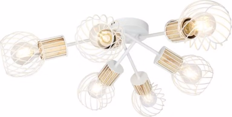 Globo Lighting Lampada da soffitto Metallo bianco, Metallo effetto legno chiaro, Metallo bianco, ø: 700 mm, H: 240 mm, escl. 6x E27 40W 230V