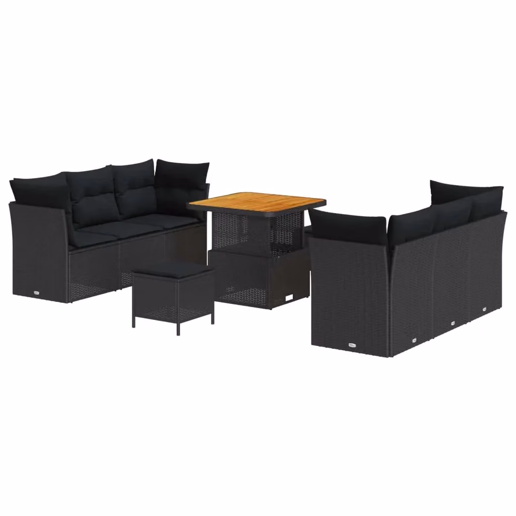 Set Divano da Giardino Moderno vidaXL 9 Pezzi Nero con Cuscini e Tavolino da Esterno in Polyrattan e Acciaio Verniciato a Polvere – 2