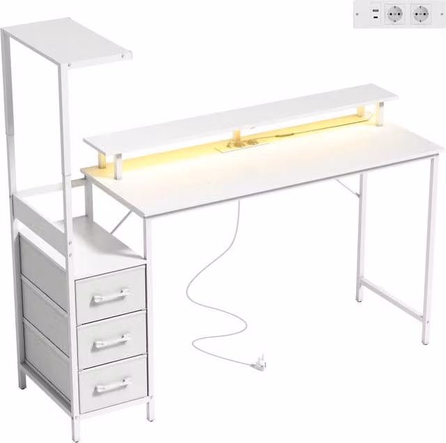 Scrivania Gaming Giordanoshop Bianca con Altezza Regolabile L: 147 cm, P: 40 cm, H: 130 cm