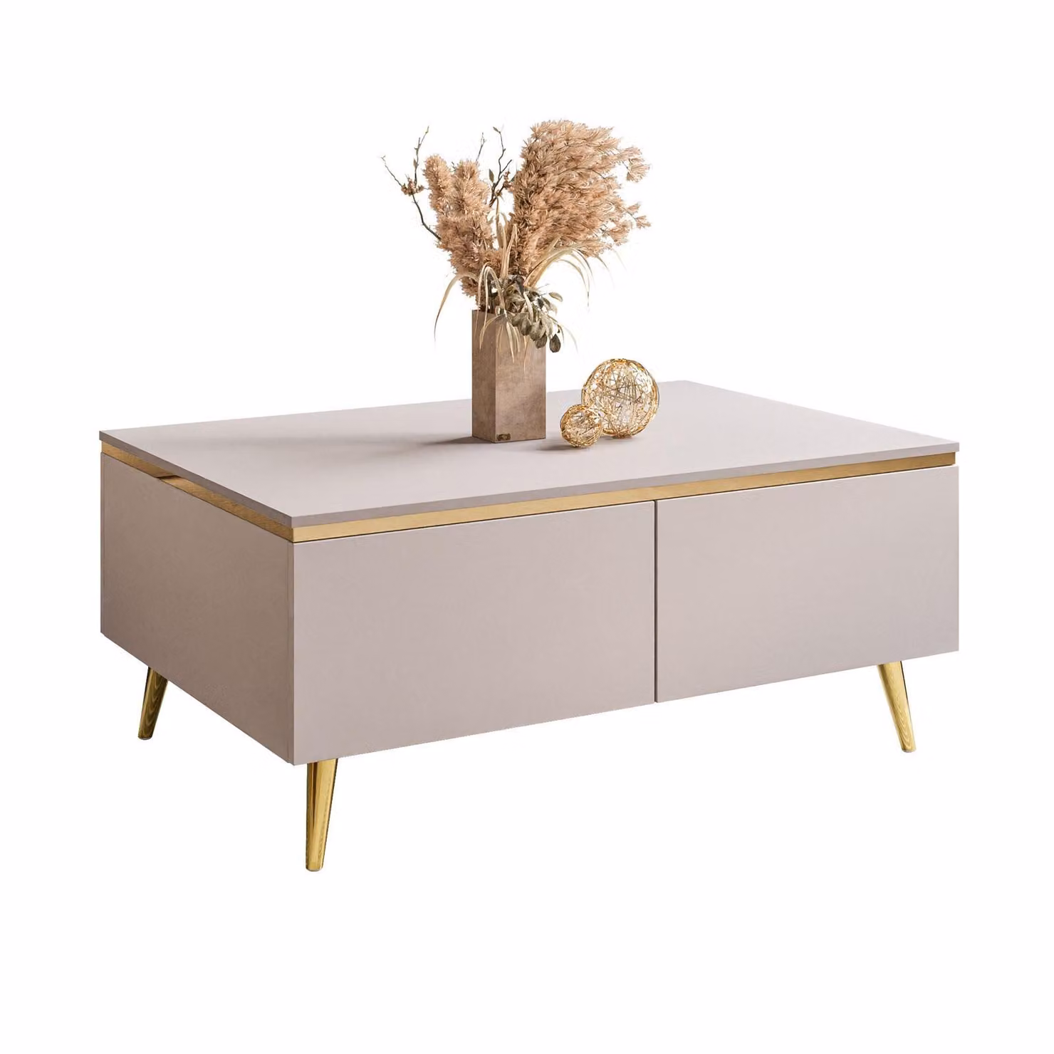 Tavolino AURORA con ripiano in cashmere, gambe: oro cromato inclinato