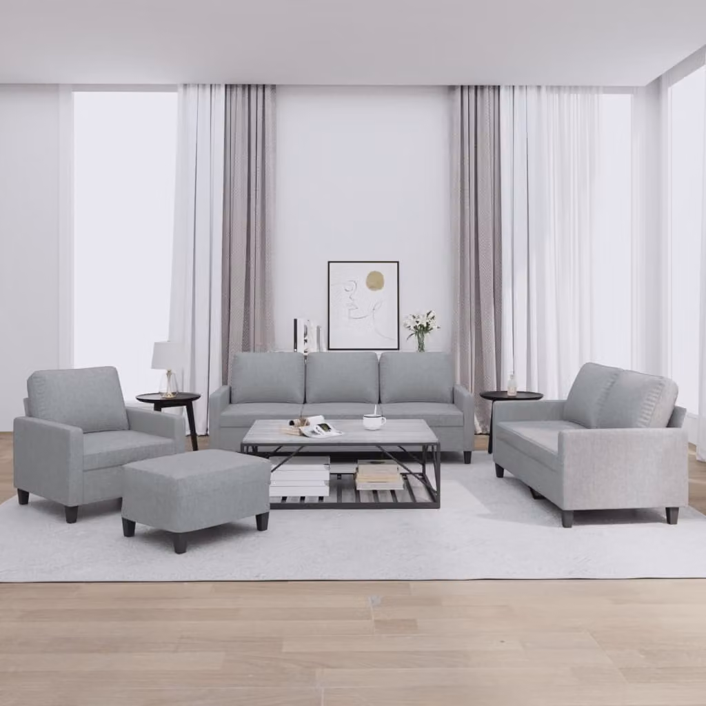 Maison Exclusive - Set divano 4 pezzi con cuscini in tessuto grigio chiaro