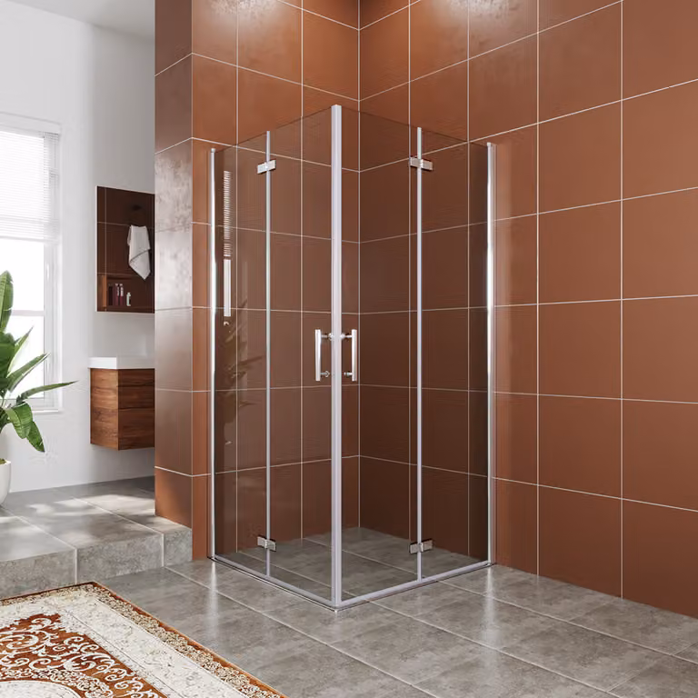 SONNI doccia ad angolo Cabina doccia LxPxH: 120x90x195 cm Porta a battente ad angolo Porta a soffietto Porta a soffietto a battente in nano vetro