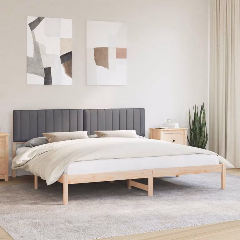 Letto con testiera rivestita vidaXL in legno di pino e tessuto grigio 200 x 200 cm