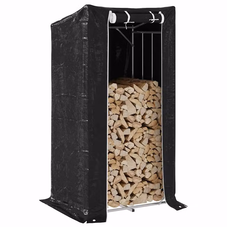 vidaXL Rastrelliera per Legna con Copertura Antipioggia in Metallo e Plastica, Nero, L: 150 cm, P: 80 cm, H: 200 cm