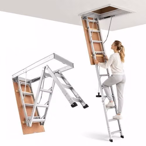 VEVOR Scala Retrattile per Soffitta in Alluminio, Scala Pieghevole, Altezza Soffitto 299-314 cm / 233,5-299 cm, Apertura 1372 x 572 mm, Capacità 170 kg, Pieghevole con Botola, per Accesso Mansarda