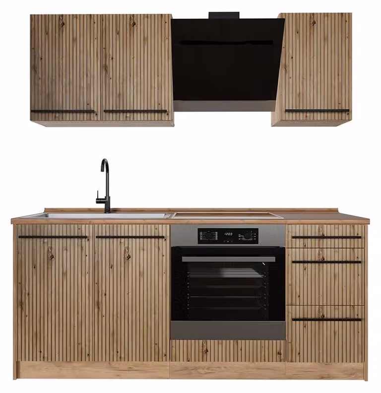 Cucina monoblocco Vicco R-Line Rovere artigianale/Rovere dorato 180 cm, PL Rovere, Model 67030