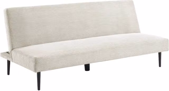 Divano letto a 3 posti Sweeek in velluto a coste beige o bianco con struttura in metallo e meccanismo click-clack per soggiorno e camera da letto – 1