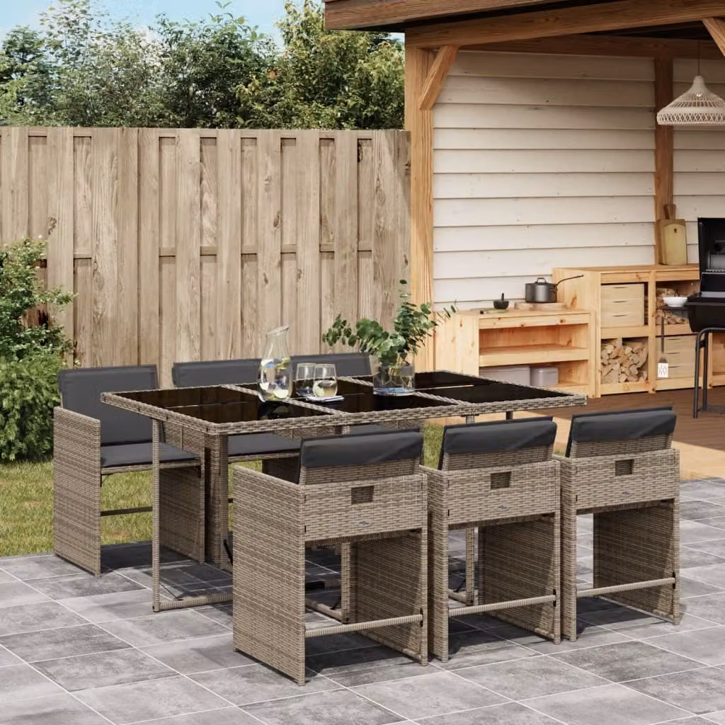 Maison Exclusive - Set da Pranzo da Giardino 7 pz con Cuscini in Polyrattan Grigio