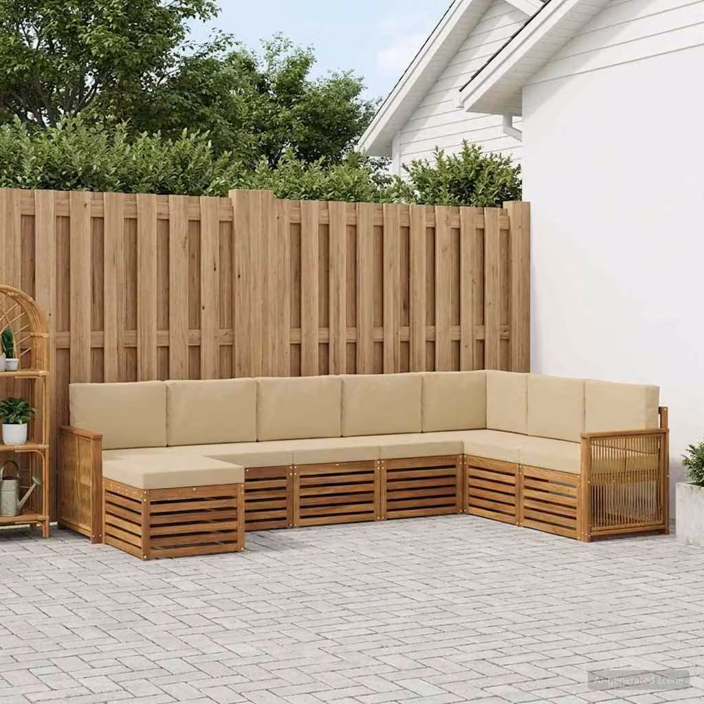 Set di divani da esterno vidaXL 8 pz in legno di acacia con cuscini, forma a L, colore beige e marrone