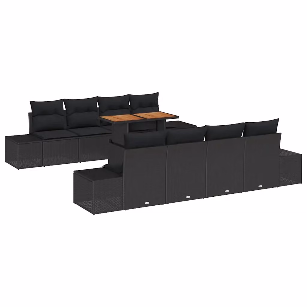Set Divano da Giardino vidaXL a Forma a U in Polyrattan Nero con Cuscini e Tavolino da Esterno 9 Pezzi – 2