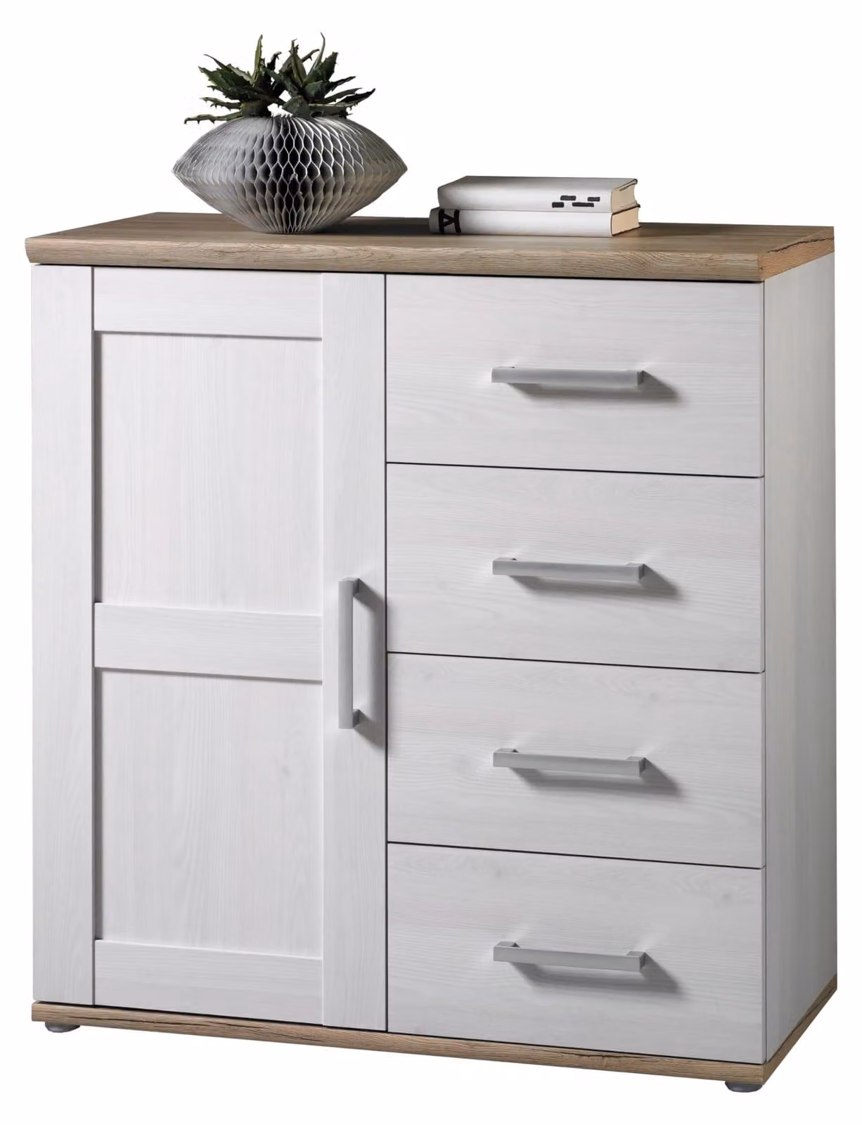 Cassettiera - Decorazione larice Sibiu - Bianco - L 93 cm - 1 anta - 4 cassetti