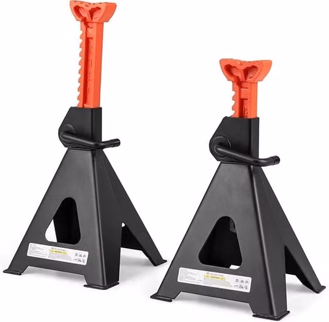 Set di 2 Cavalletti per Auto COSTWAY in Metallo Rosso e Nero, Capacità 12 T con Altezza Regolabile 48-75 cm per SUV, Berlina, Pickup e UTV