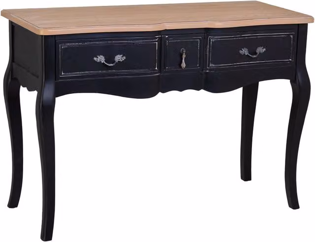 Console in legno laccato nero invecchiato con 3 cassetti 115x50x80h cm