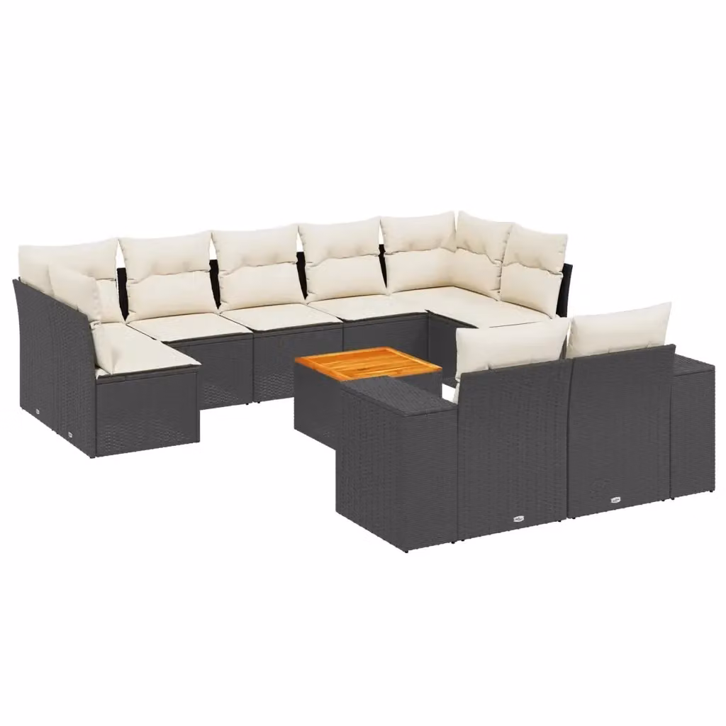 vidaXL Set Divani da Giardino a Forma di U in Polyrattan Nero con Cuscini e Tavolino da Caffè – 2