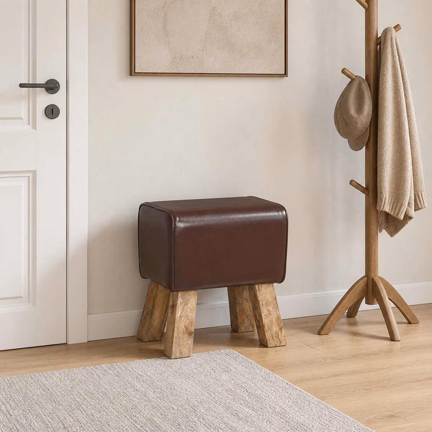 Panchina vidaXL in pelle marrone scuro e legno con dimensioni L: 40 cm, P: 30 cm, H: 45 cm