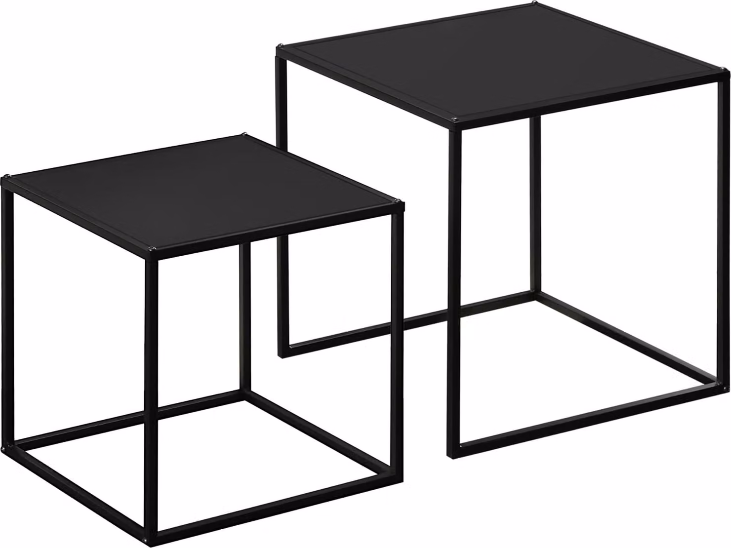 Set di 2 tavolini Moonbite, forma quadrata, tavolini aggiuntivi componibili, dimensioni 40 e 35 cm, struttura in acciaio, design moderno, utilizzabili separatamente o combinati, peso di 10 kg ciascuno, acciaio, colore nero