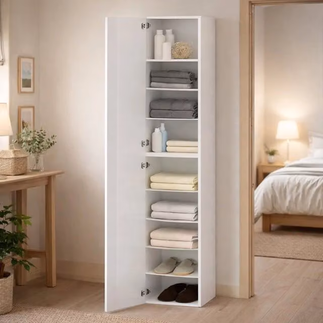 Armadio Multiuso DMORA Bianco con Ante a Battente e Ripiani Interni, L/P/H: 45 x 35 x 190 cm – 1