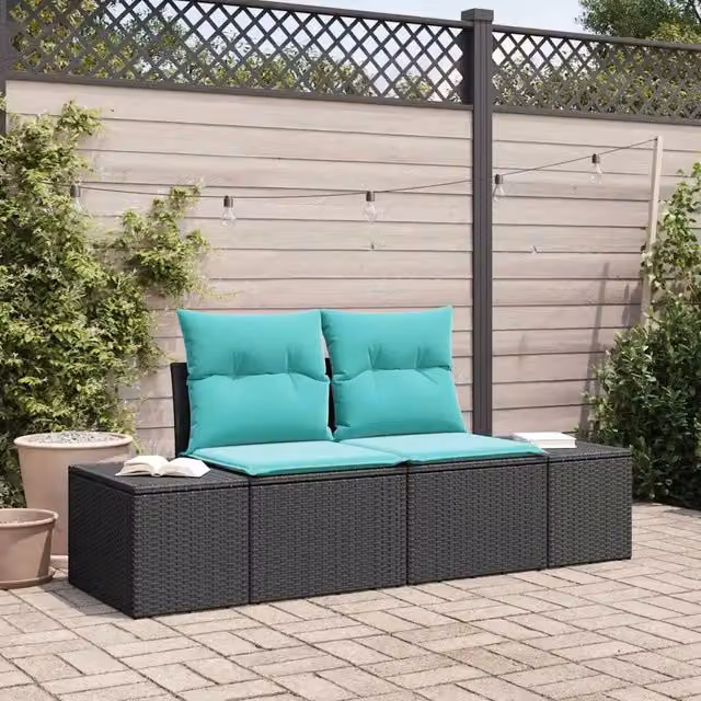 Divano da giardino moderno vidaXL in polyrattan con cuscini color turchese L: 184 cm, P: 62 cm, H: 69 cm – 1