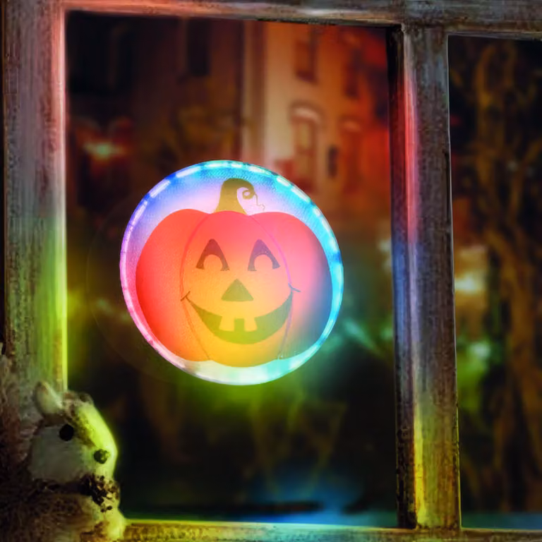 Decorazione LED per Halloween - LED RGB - zucca - adesiva - 12 x 4 cm