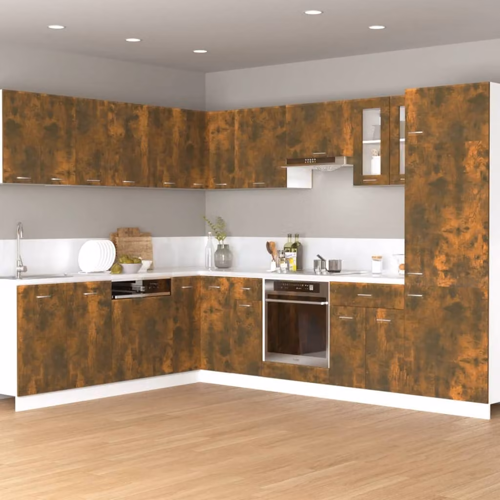 The Living Store Parete attrezzata in rovere fumé 60x31x40 cm Materiale in legno