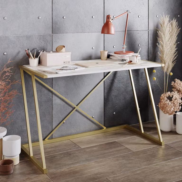 Skye Decor, Anemon- Anemon HDL, bianco, oro, tavolini, 75x120x60 cm, 100% pannello di particelle rivestito in melamina