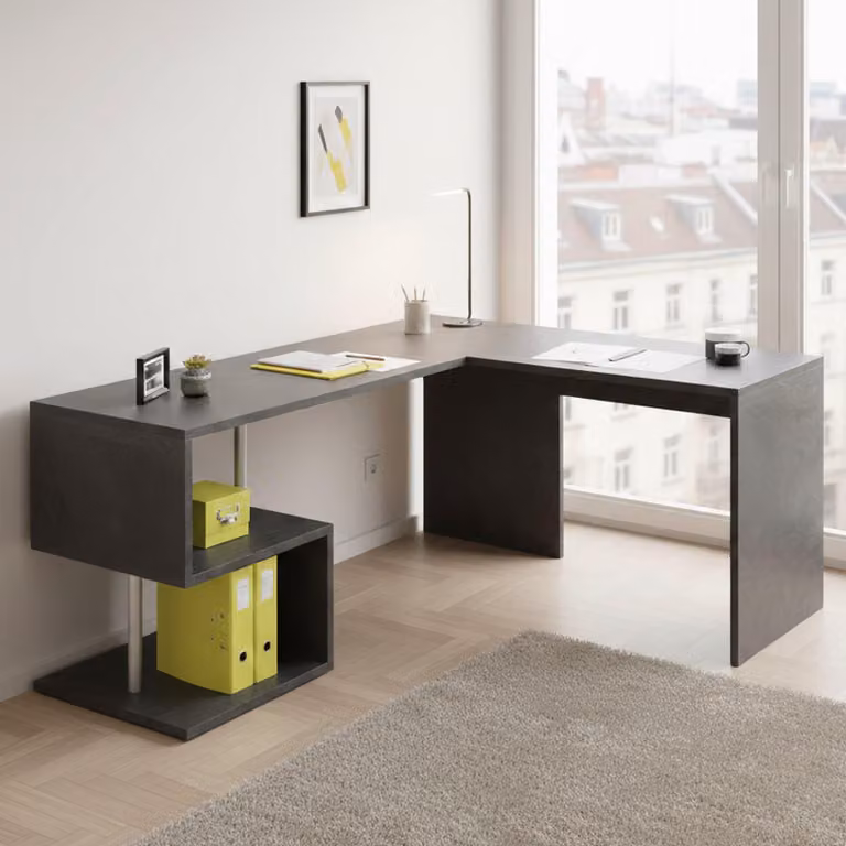 Dmora Scrivania Annibi 60x160x78h cm Grigio Ardesia, Angolare Modulabile Italy