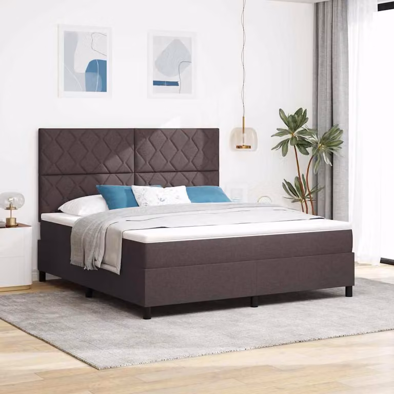 Maison Exclusive - Letto boxspring con testiera, marrone scuro, 180 x 200 cm, rivestimento in tessuto