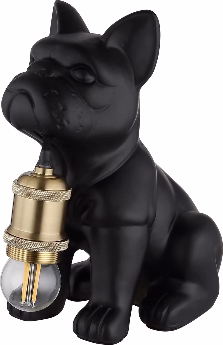 Lampada da tavolo, Vetroceramica, cane, nero, rame, H 24 cm