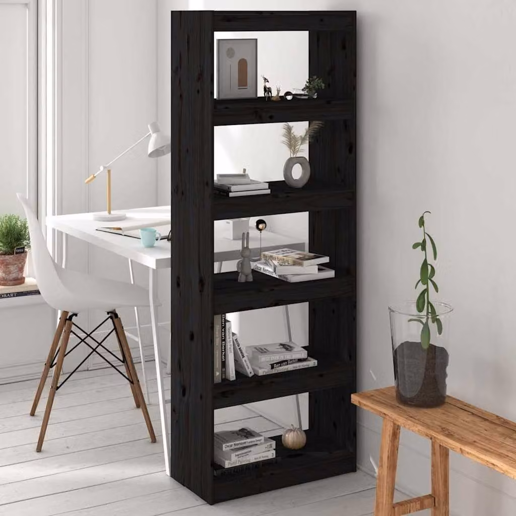 Libreria/Divisorio vidaXL in Massello di Pino Nero, L 60 cm x P 30 cm x H 167,5 cm
