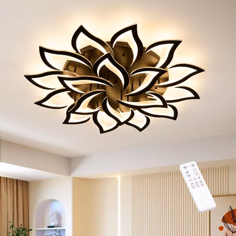 Lampada da soffitto a LED, modello "Petalo", 100W, 9400 lumen, dimmerabile, con telecomando, colore nero