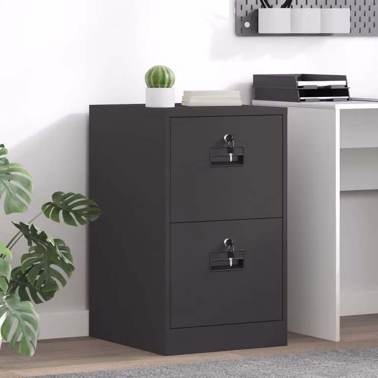 Armadio per file vidaXL in metallo nero opaco con cassetti e serratura, stile industriale, L: 44 cm, P: 50 cm, H: 74,5 cm
